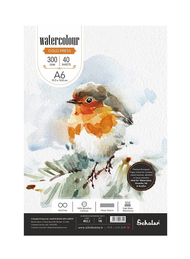 Scholar Watercolour Cold Pressed Loose Sheets - 300 GSM Thick Artist Paper | High Absorbance Surface | Premium Watercolor Paper for Washes, Detailing, Illustration & Professional Art Practice (A6) (Portrait) - Image 1